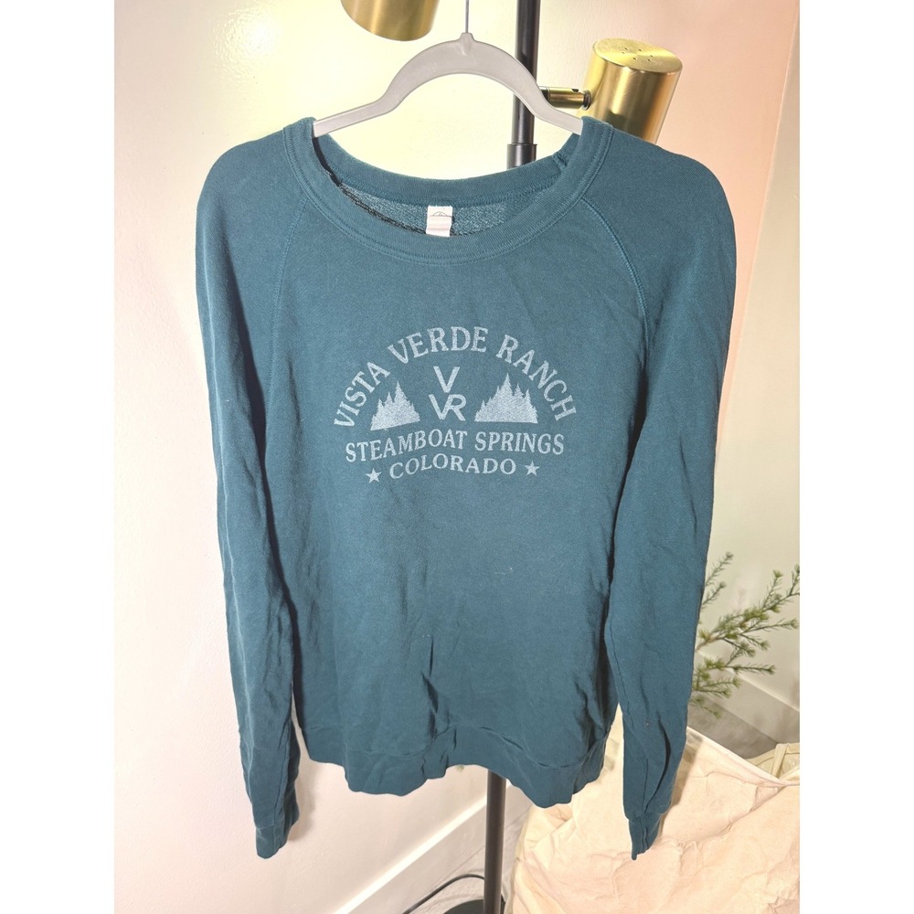 Steamboat Springs vintage look vista verde pullover teal grn lightweight fall Lg